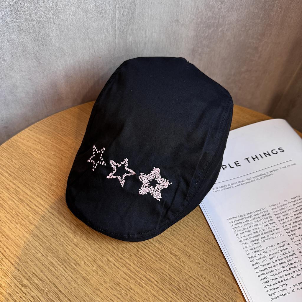 Starry Japanese Style Beret Cap With Short Brim Breathable Cotton For Women