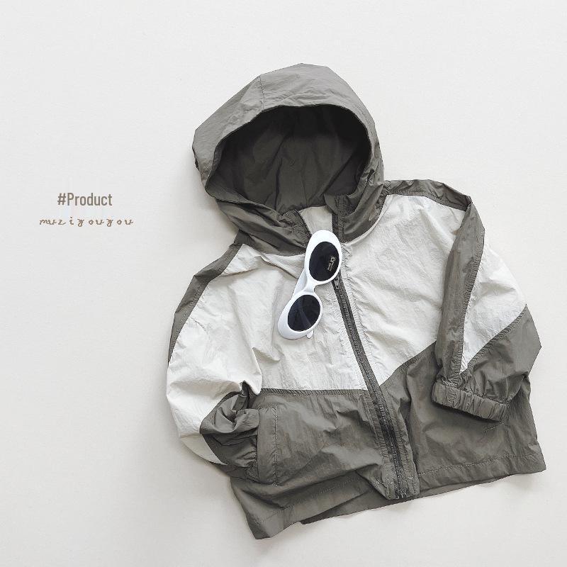 Kids' Colorblock Sun Protection Jacket - Summer Hooded Coat for Boys & Girls, Korean Style