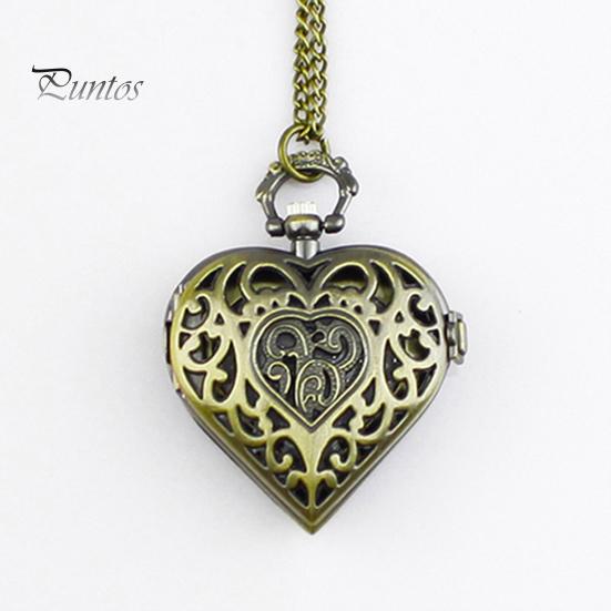 Alloy Vintage Pocket Watch Hollow Heart-shaped for Daily Life Quartz