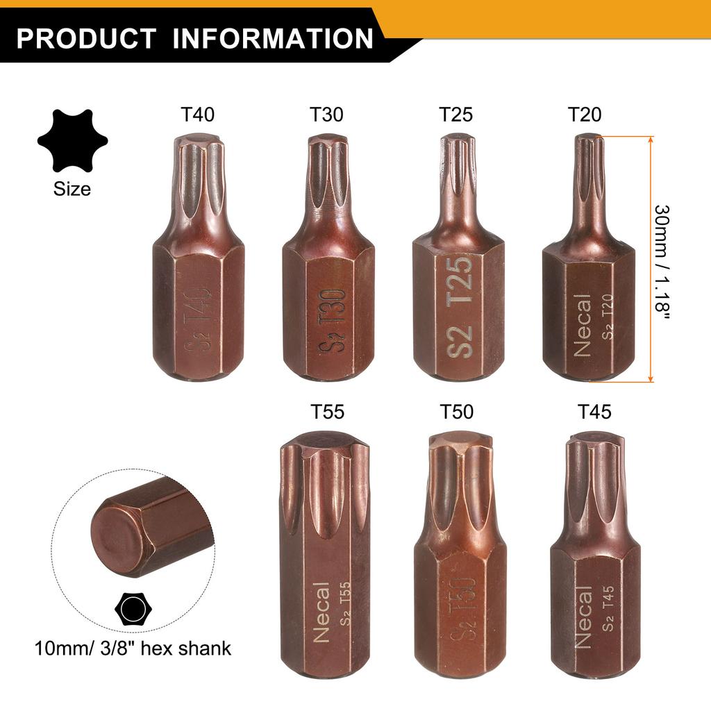 T20 T25 T27 T30 T35 T40 T45 T50 T55 M5 M6 M8 M10 M12 Torx Screwdriver Bit Hex Shank 30mm S2 Steel Security Tamper Proof Head Bit