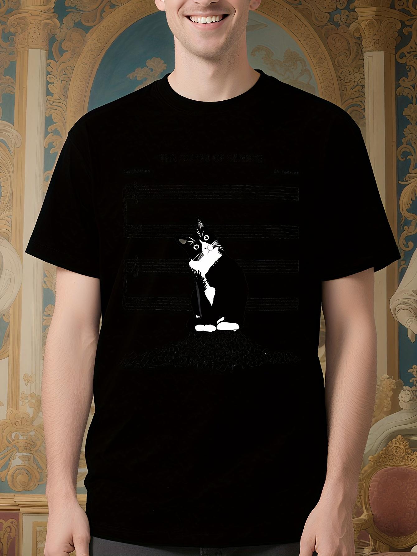 Music and Cats Lover Graphic Tshirt - Minimalist Black an... XL