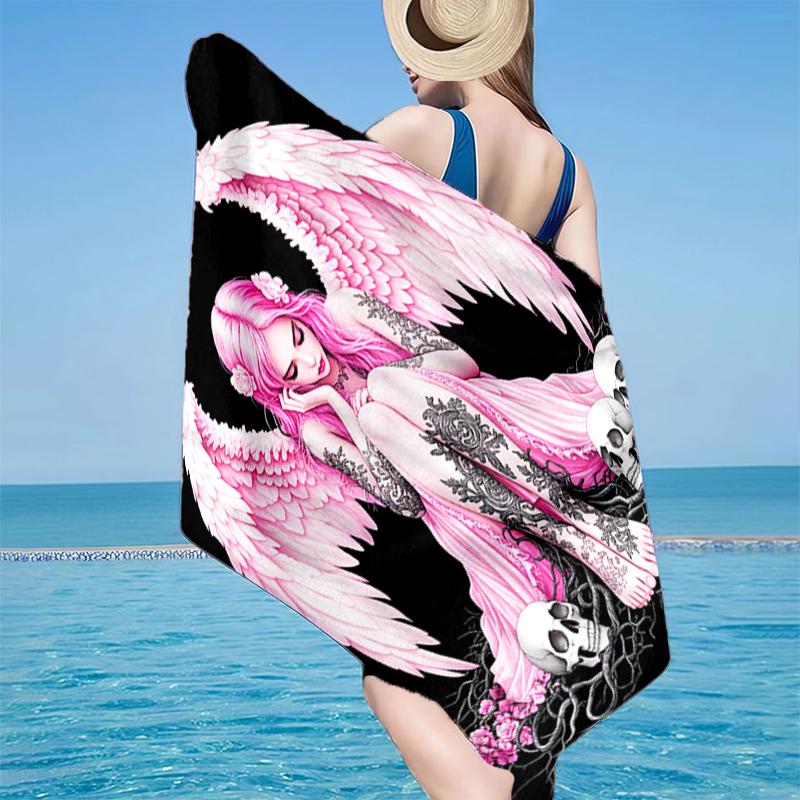 Ethereal pink Angelic skull Beach Towel, Super Soft Microfiber, Gift for Her/Him, Birthday, for Pool, Beach, Travel, Home Decor Fan gifts