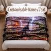 Dinosaur Theme Soft Blanket Personalized Custom Name Text Print Warm Blanket Home Sofa Bedroom Decor