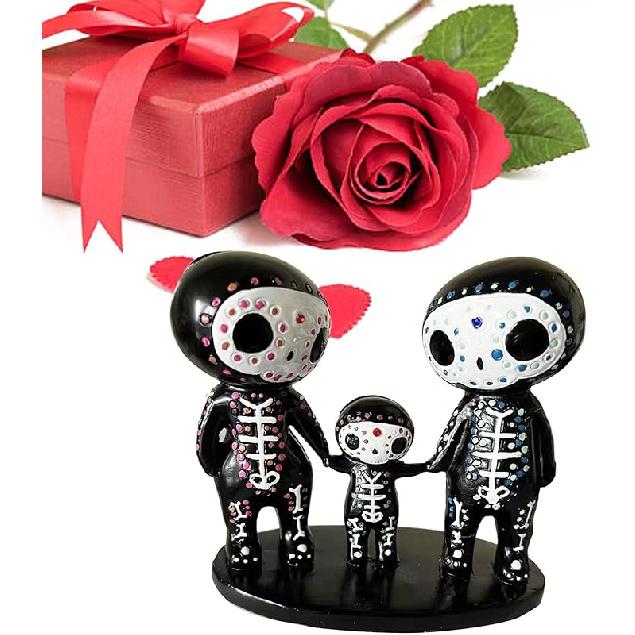 Sugar Skull Couple Figurine, Resin Crafts Cute Statue Skeleton Memorial Sculpture, Halloween Home Decor Collectible Figurines, Sugar Skull Gifts for
