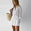 Women's Jacquard Textured Oversized Long Sleeve Shirt High Waist Shorts Casual 2 Piece Outfit Set
