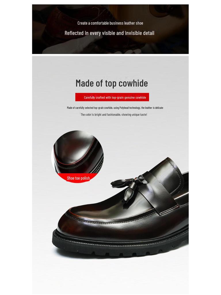 Genuine Leather Tassel Loafers: Men's British Style, Thick-Soled, Slip-On Formal Shoes