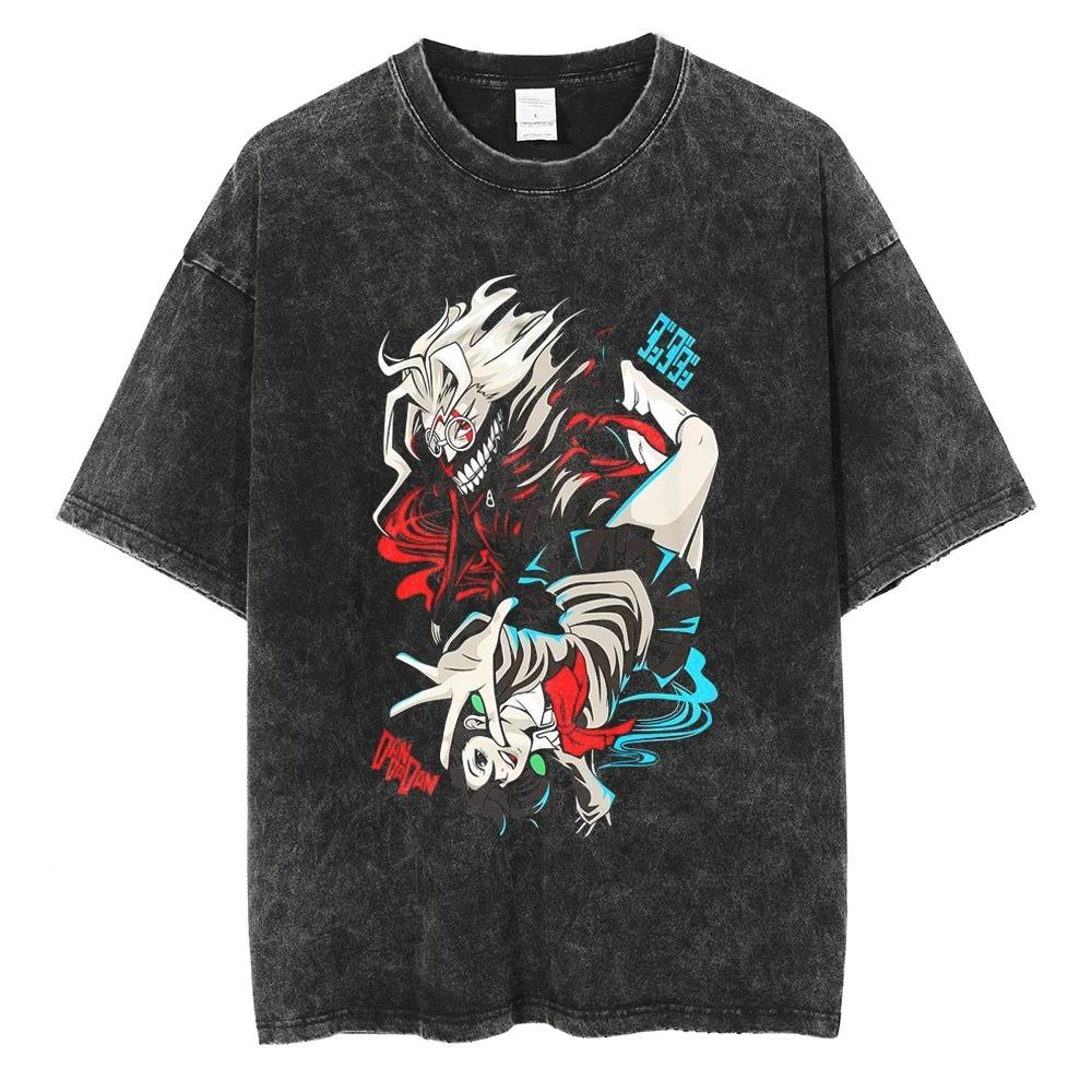 Funny Animen Dandadan Print Tshirts Men Women Washed Vintage Tees Hip Hop Fashion Oversized Street Short Sleeve Harajuku Tops
