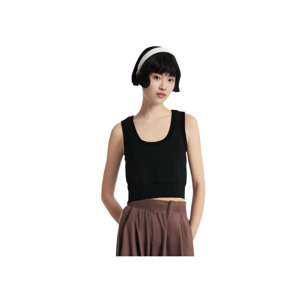 Onitsuka Tiger Round Neck Pullover Solid Color Vest Women tops Black 2182B109-001
