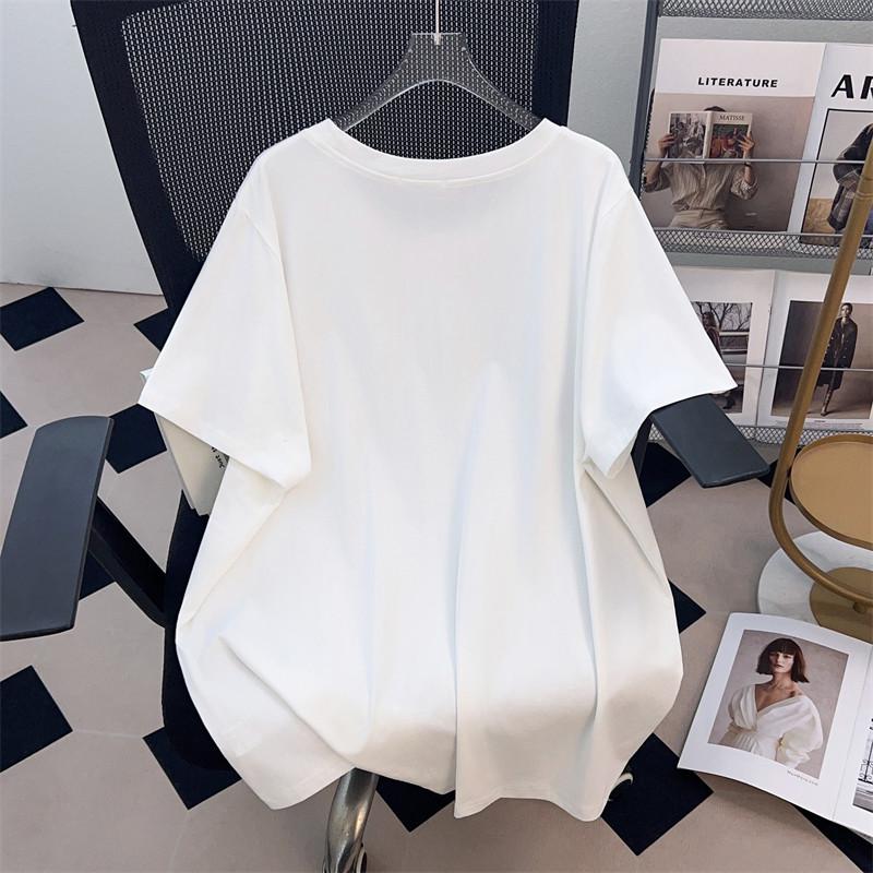 Plus Size Slimming Loose Round Neck Mid-Length Short-Sleeve Women's T-Shirt