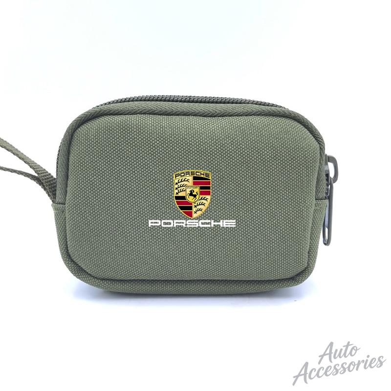 Car Key Case Keychain Mini Storage Key Bag Earphone USB Zipper Bag For Porsche Boxster Cayman Cayenne 911 Macan Panamera Sricker