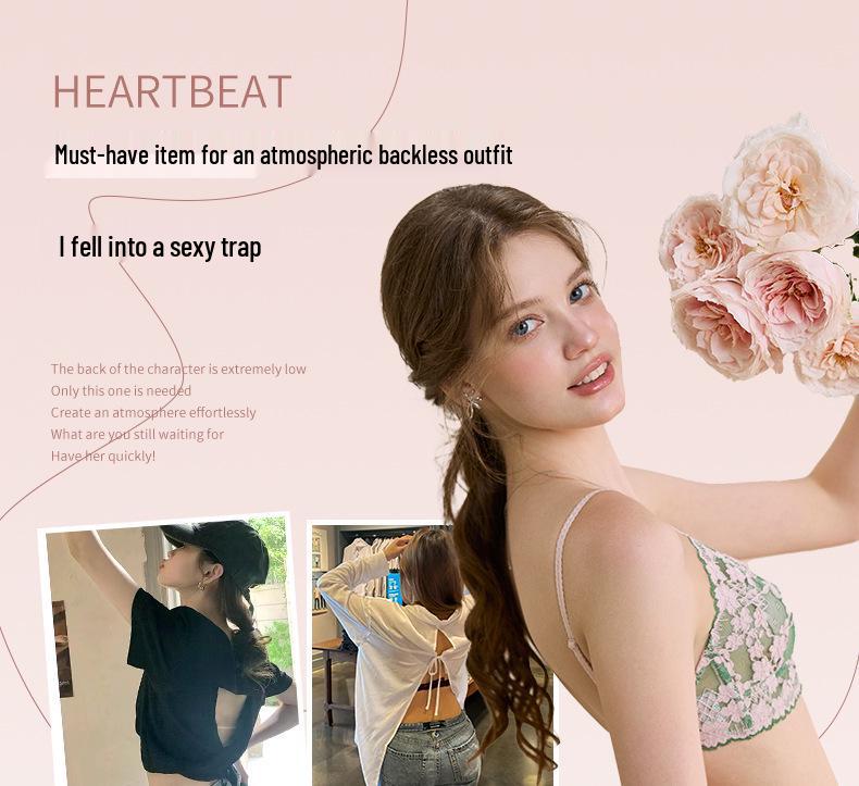 Elegant Lace Lingerie French Triangle Cup - Breathable, Non-Bulging, Backless Bra