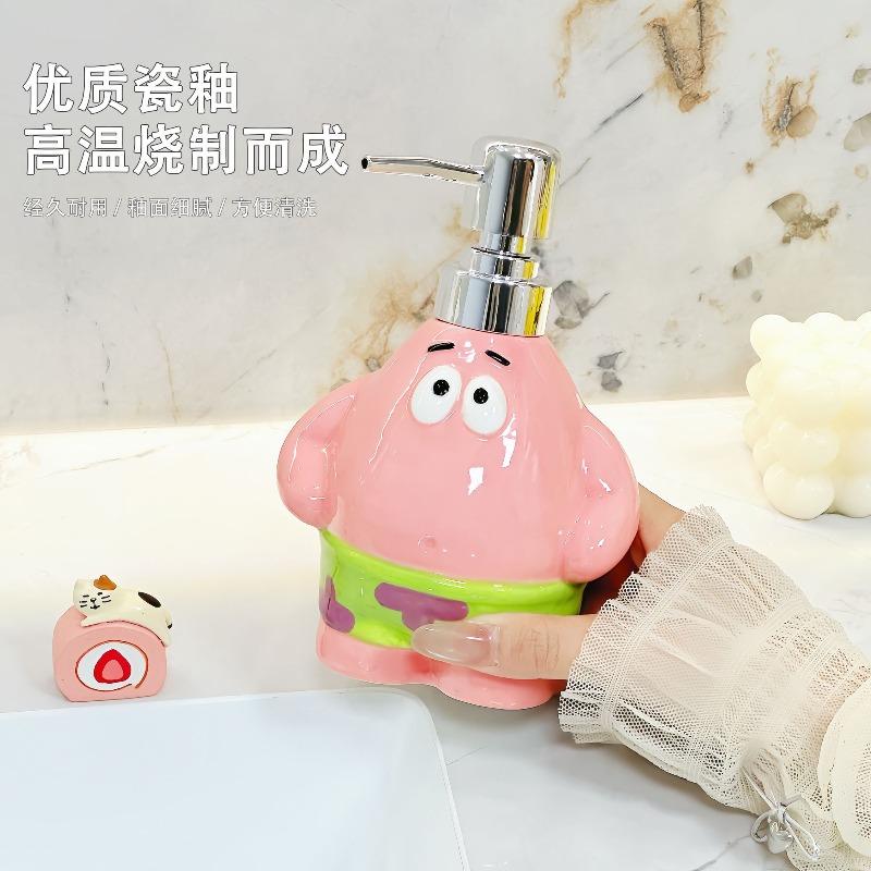 Cute Cartoon Ceramic Soap Dispenser Refillable Pump Bottle For Shampoo Shower Gel Bathroom Decor