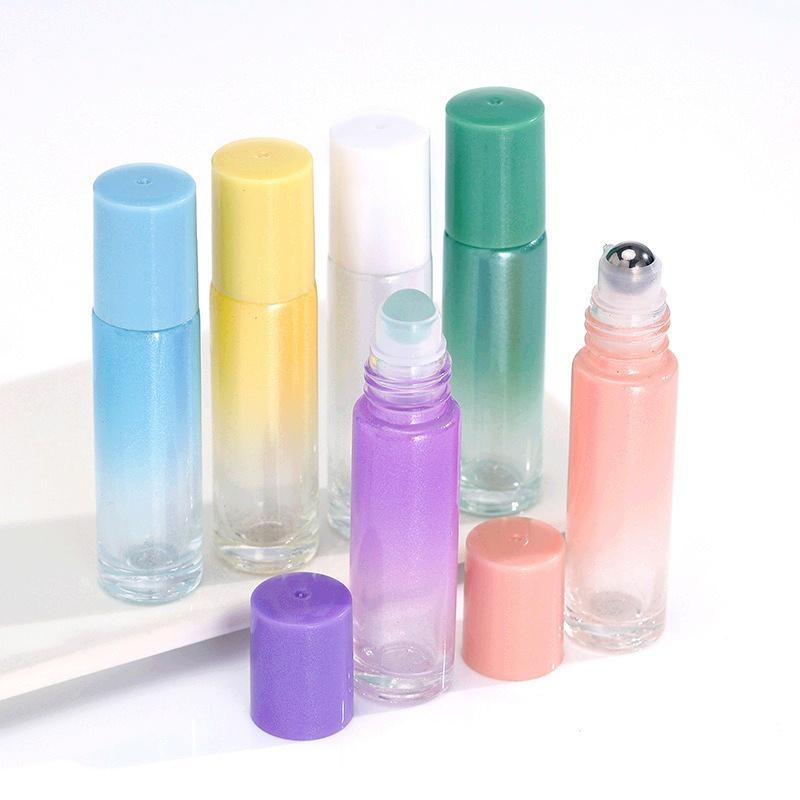 10PCS 10ml Gradient Color Glass Roller Bottles, Pearlized Refillable Containers for Massage Oil & Floral Water
