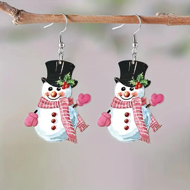 Adorable Snowman Acrylic Earrings For Winter Featuring Cute Scarf And Mittens Design