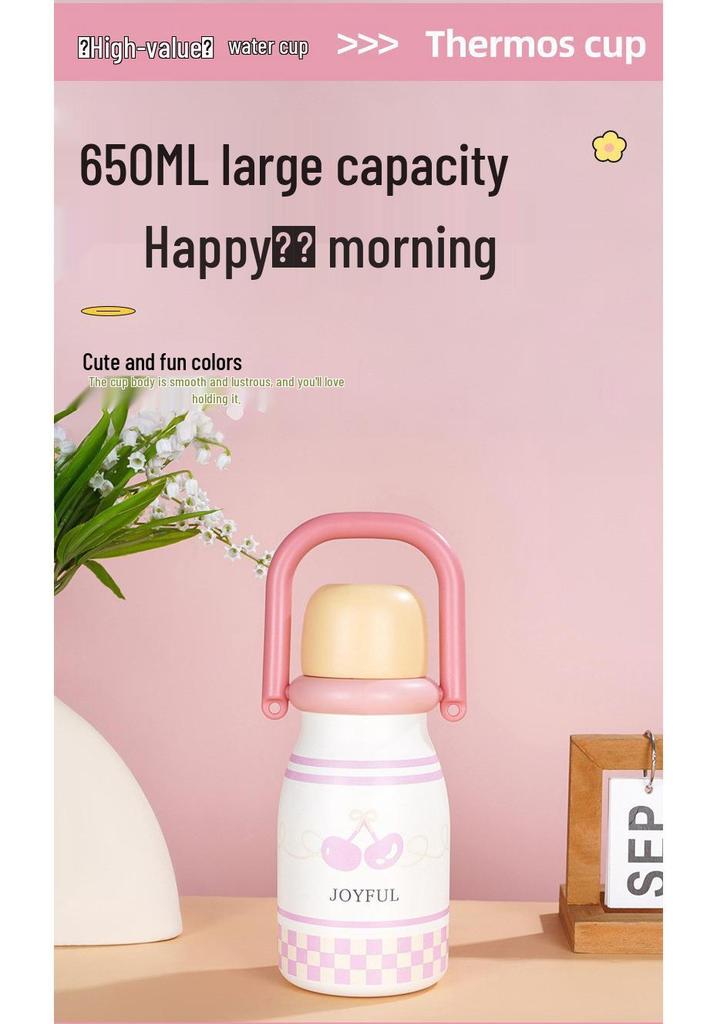 High-Value Cartoon 316 Stainless Steel Double Straw Thermos Cup for Women and Kids