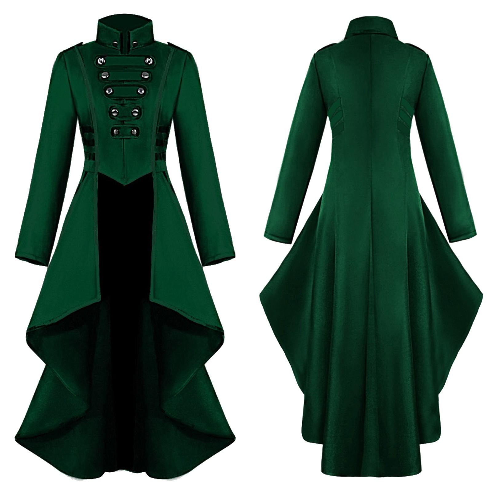 

Женский готический стимпанк, пуговица, кружевной корсет, костюм на Хэллоуин, пальто, фрак, куртка L зелёный