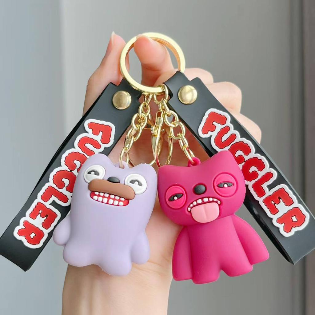 Ugly Cute Monster Keychain With Teeth Plush Doll Pendant Kids School Bag Charm Decorative Small Gift