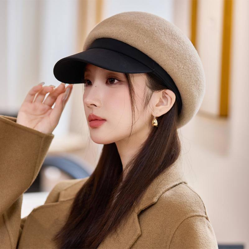 Beret Women's Autumn and Winter Cap Wool Octagonal Hat  Female Equestrian Hat Wool Hat