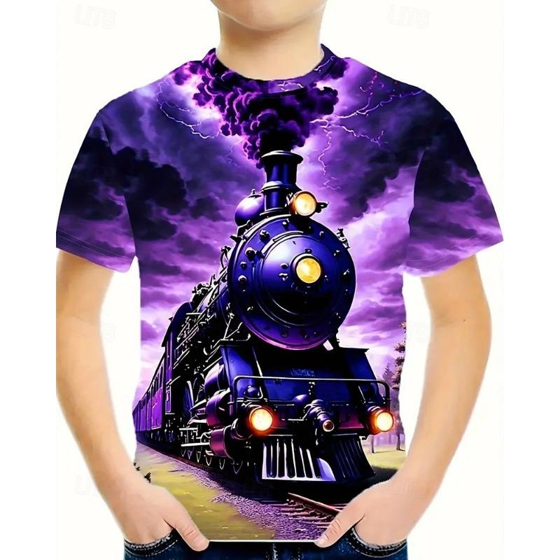 

Boys 3D Graphic Train T shirt Tee Short Sleeve Summer Spring Fashion Basic Kids 4-12 Years Crew Neck Outdoor Casual Daily Regular Fit 110cm