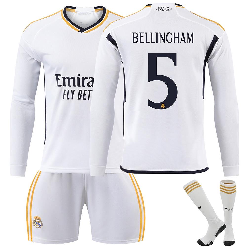 2324 Real Madrid Long Sleeve Soccer Jersey For Kids Suitable For All Seasons Unisex Various Sizes