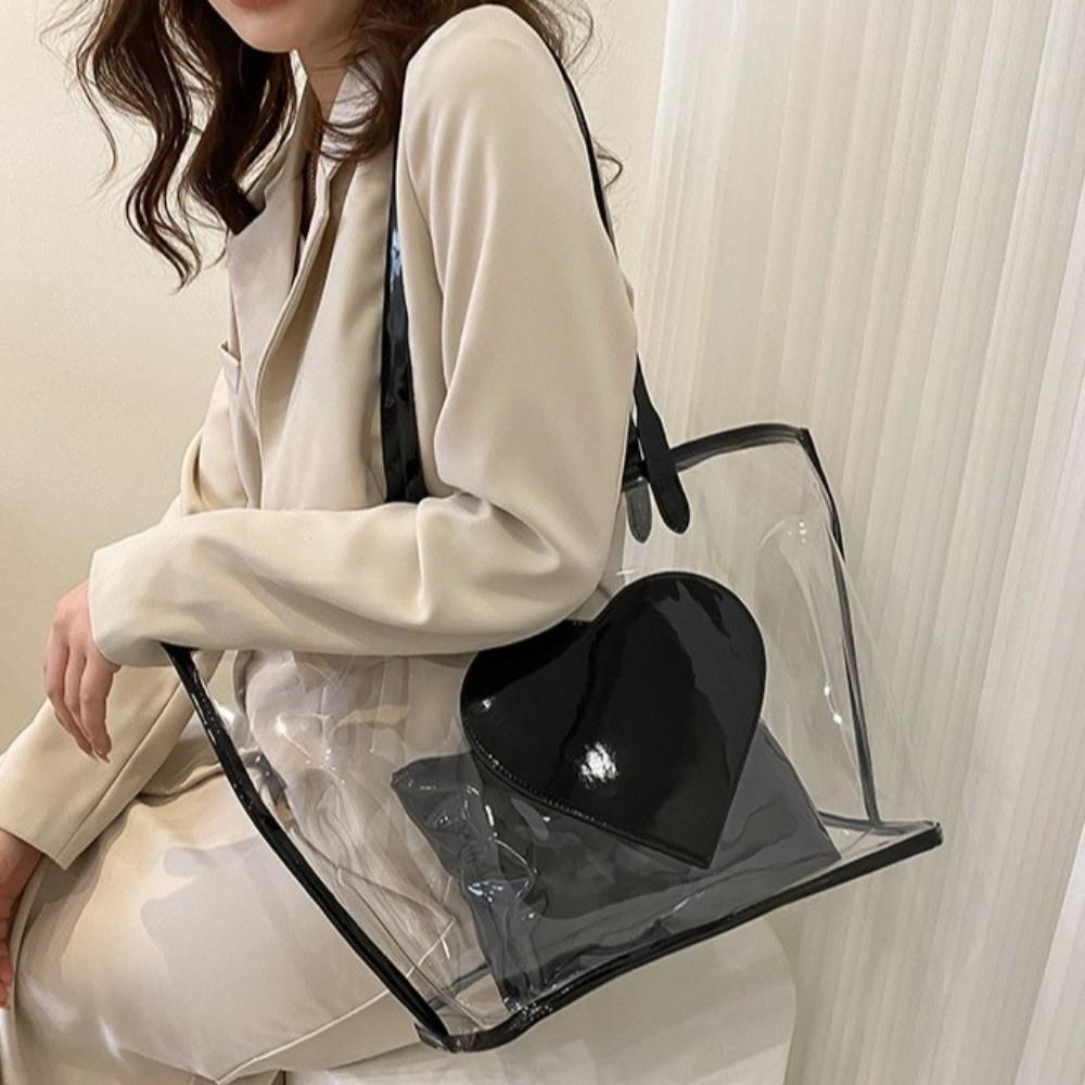Versatile Transparent Handbags Waterproof Beach Bag Jelly Color Shoulder Bag Women Use
