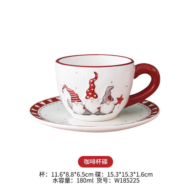 Nordic Santa Claus Relief Ceramic Coffee Cup Saucer Set Western Teacup Saucer Ceramic Drinking Vessels Christmas Decorations 180ml
