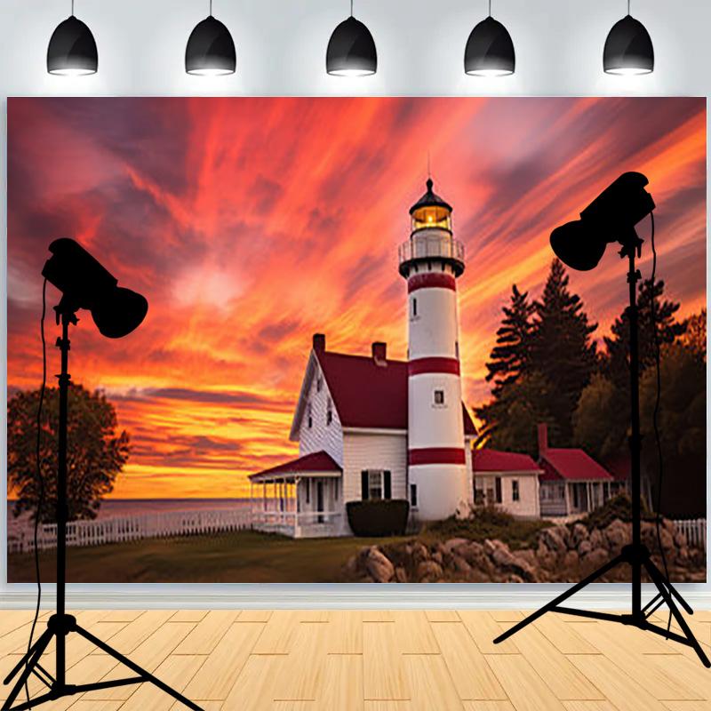 Marine Lighthouse Sailboat Theme Photography Background Wall Decor Romantic Healing Backdrops Portrait Photo Props LH-03