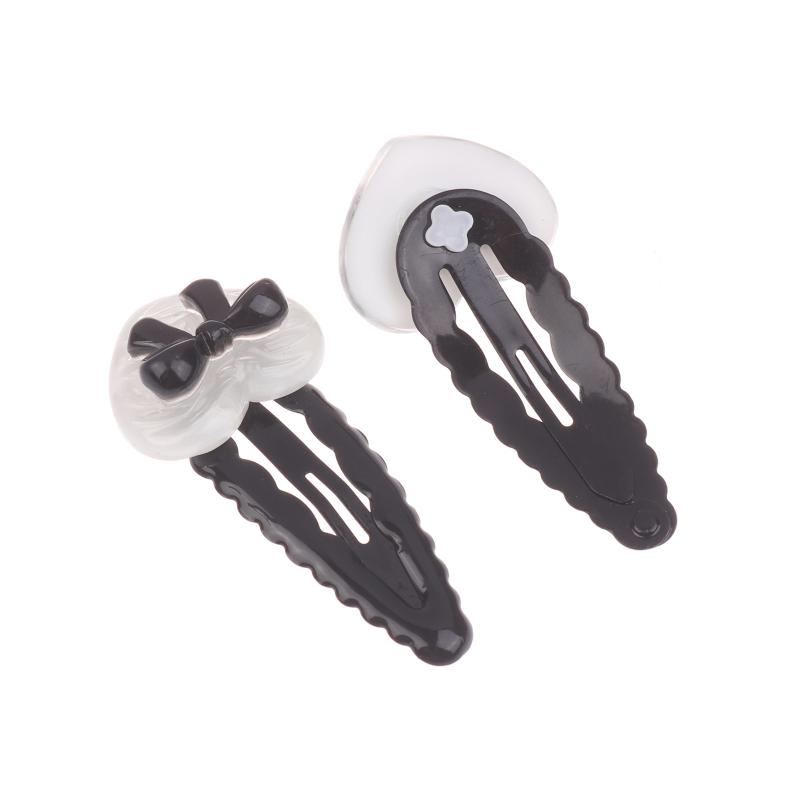 2/6Pcs Fashionable Heart Black Bowknot Wavy Bb Clip Energetic Girl'S Sweet And Cool Versatile Side Clip New Style Hairpin