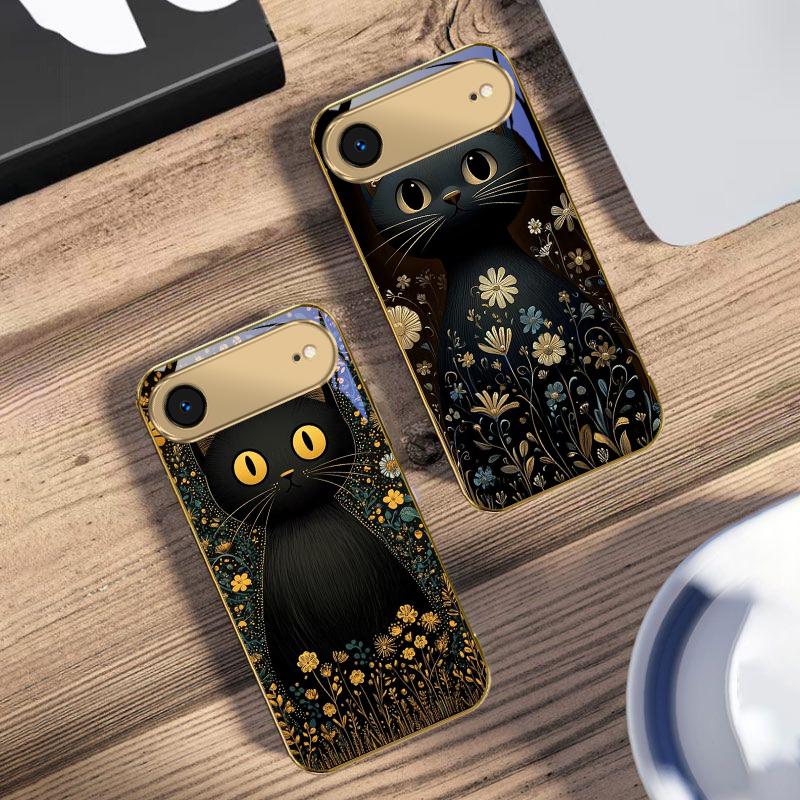 Round and bright eyes For IPhone 17Pro Max 16 17 Pro 15 Pro 14 13 Plus 12 Mini 11Pro Max XR 16E 17Air Golden glass phone case