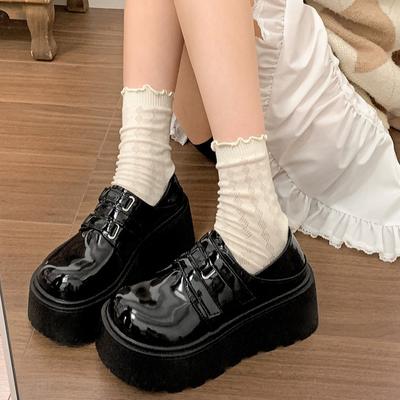 Scarpe da donna in pelle nere stile britannico con plateau e punta tonda, nuove per la primavera 2025, versatili, rialzanti, Mary Jane, scarpe singole Love