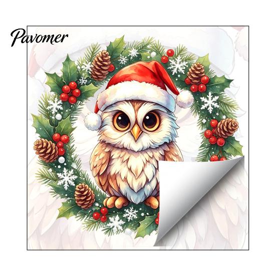 Indoor Winter Scene Decor Christmas Owl Wreath Static Window Cling, Holiday Glass Sticker, Clings No‑Glue Reusable Decal for Home Shop Festive