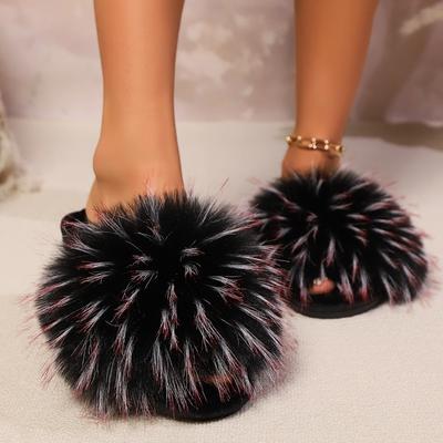 Neue Damen Pelz Hausschuhe Sommer Pelz Flauschige Flip Flops Damen Sandalen