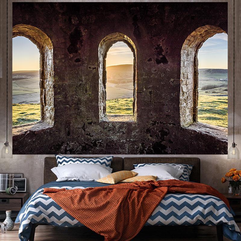 Okenní dekorace v ins stylu Velký gobelín Nástěnná geometrie Hippie gobelín Domácí pokoj Dekor Estetická dekorace