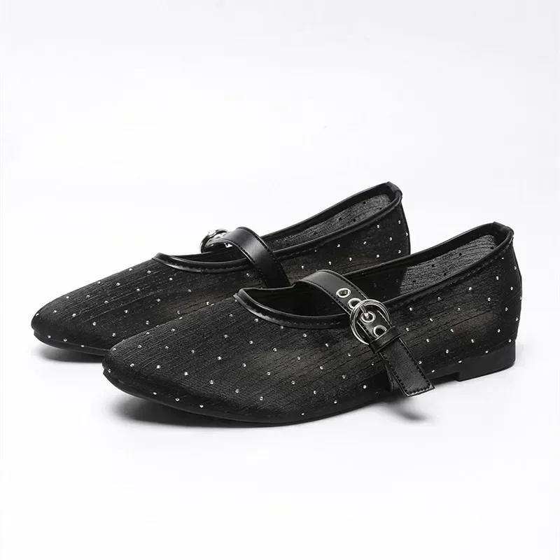 

Модные высококачественные сетчатые дышащие женские туфли Мэри Джейн с металлической пряжкой на низком каблуке, балетки с нескользящей мягкой подошвой, удобные балетки 35 чёрный
