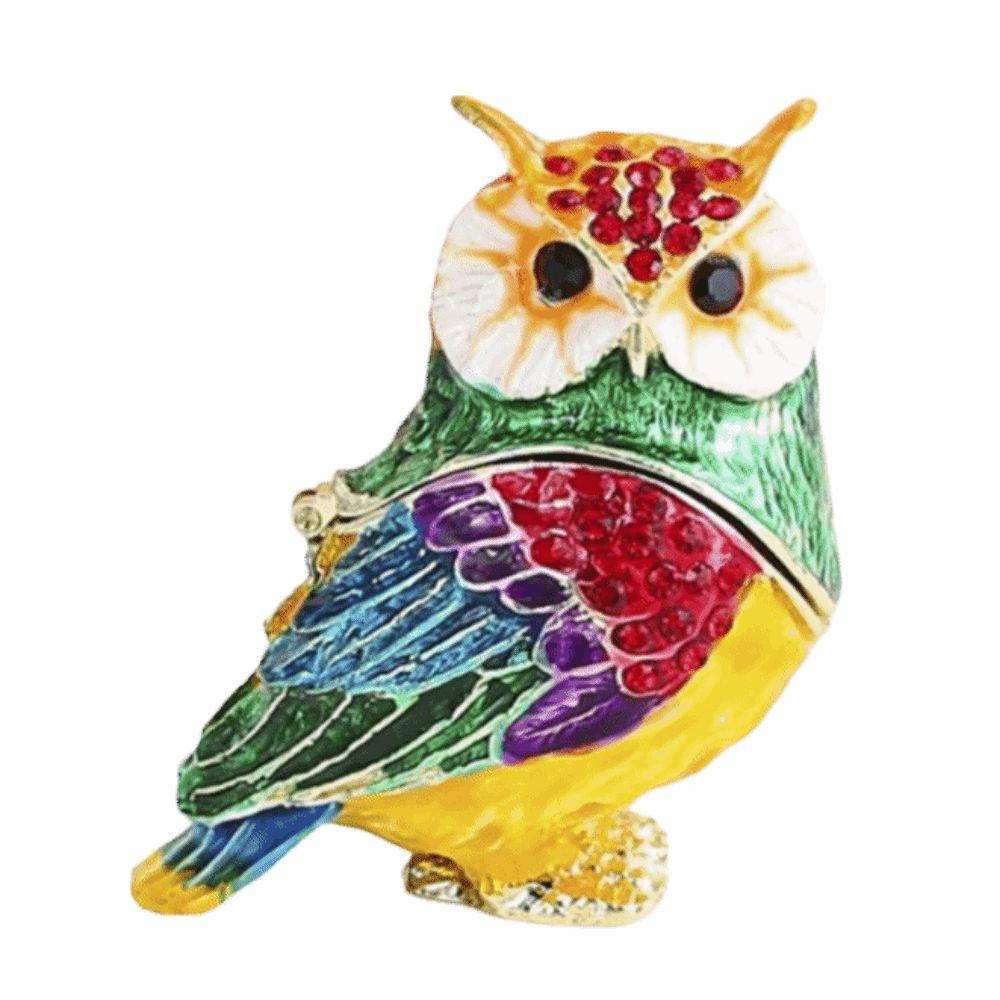 Zinc Alloy Owl Trinket Box Jewelry Holder Storage Organizer Owl Ring Box Decorative Handicraft Rhinestone Inlay