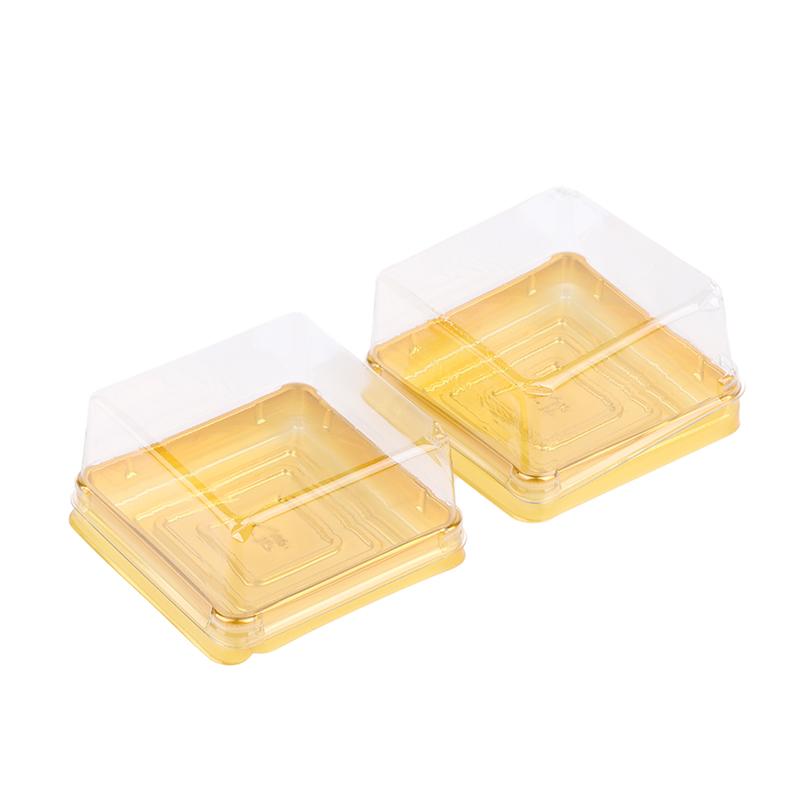 50 Piezas Caja de Postre Hojaldre de Yema de Huevo Transparente Dorada Cuadrada Plástico Cajas de Embalaje para Pastel de Luna Contenedor de Pastel de Luna Horneado Embalaje de Alimentos