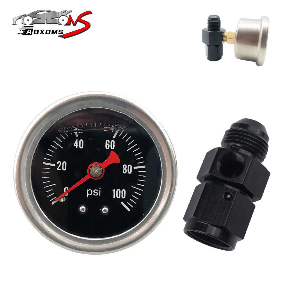 Fuel Pressure Gauge Liquid 0-100psi Oil Pressure Gauge 1/8" NPT + AN8 Adapter