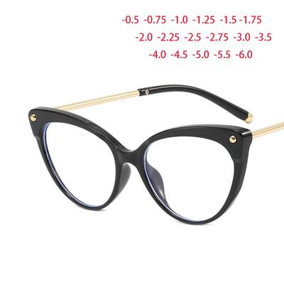 Rivet Cat Eyes TR90 Frame Clear Lens Glasses Simple Myopia Nerd Spectacles Degree -0.5 -1.0 -2.0 -3.0 -4.0 To -6.0