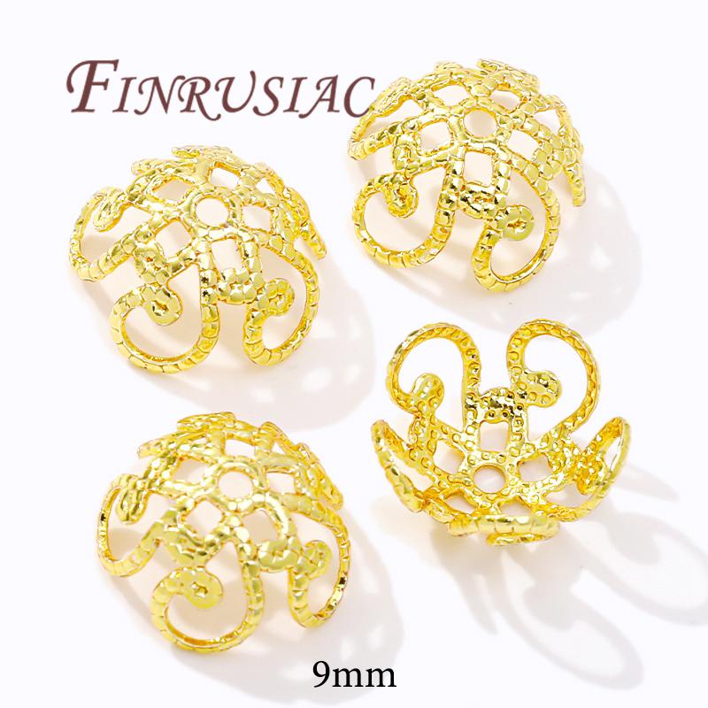 

18K/14K Gold Plated Flowers Filigree Beads Caps For Jewelry Making Separators For Bracelets Necklaces Accessories,Caps For Beads 20 pieces