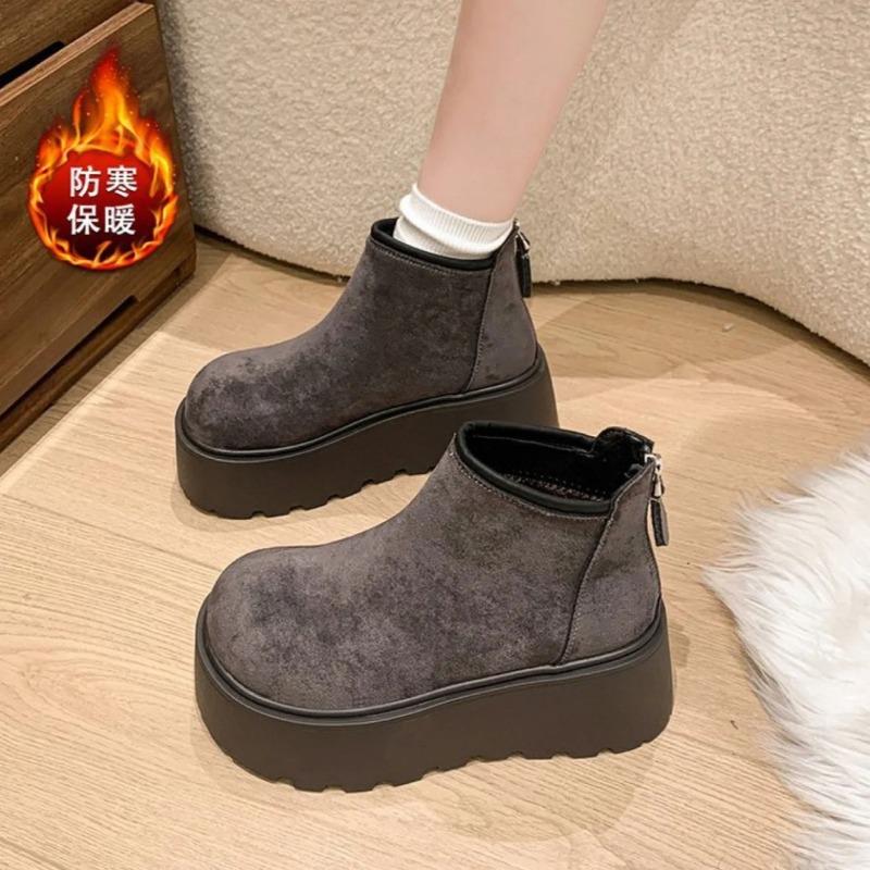 Height-increasing thick-soled snow boots for women's winter new thickened small warm and velvet muffin short boots