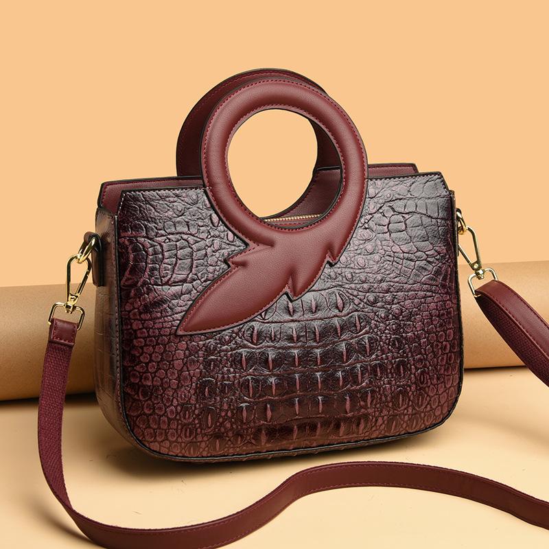 Women's Handbag Fashionable Round Handle Women's Shoulder Bag Crocodile Leather Pattern Luxury Crossbody Bag Women