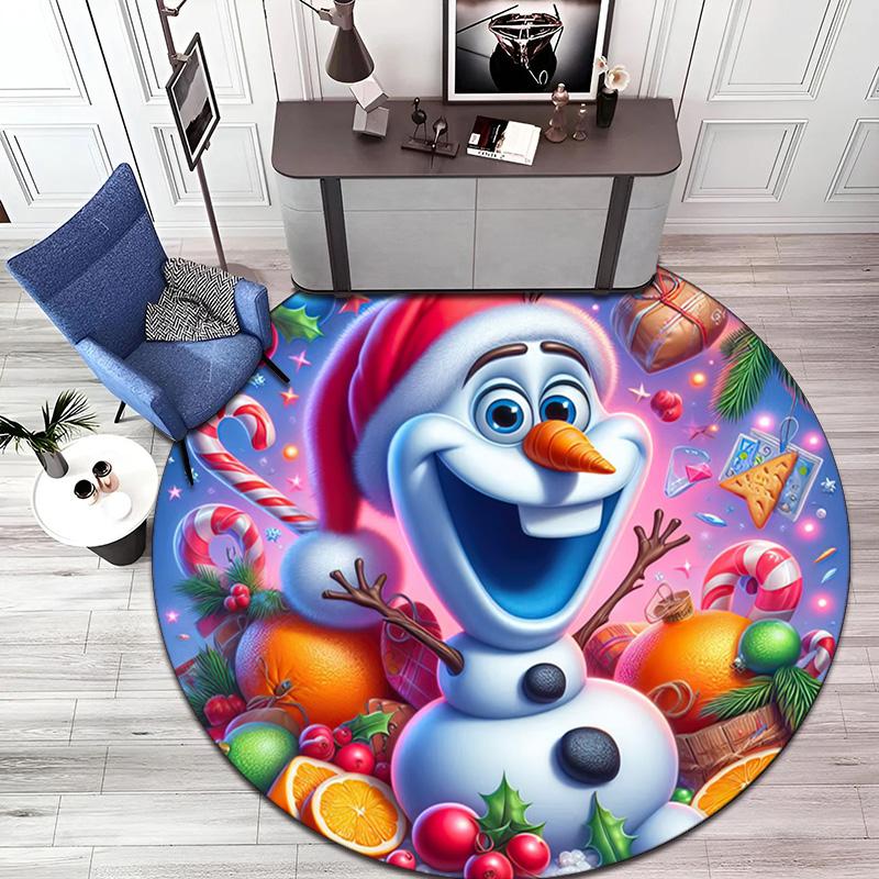 Cute Christmas Day Gift Bell Santa Claus Snowman Christmas Tree round rug Home Soft Decorative Anti slip Chair Mat Carpet Outdoor Floor Mat Carpet 11