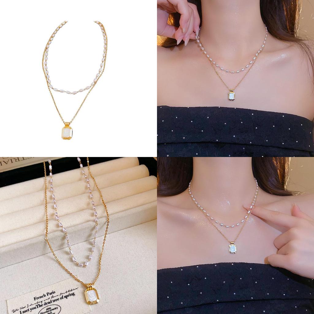 Geometric Faux Pearl Double Layer Necklace For Women Elegant Minimalist Jewelry