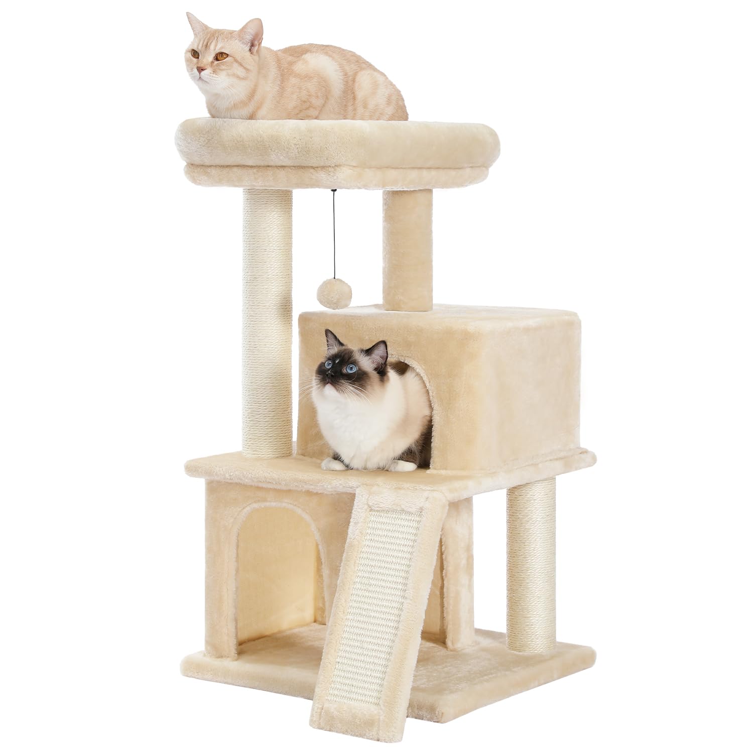 

PAWZ Road Mini Cat Senior Cat Cat Hemp Cat Scratching Height Beige - Tower, Small, Tower, Low, 2-Tier Bed, Slim, Compact, Freestanding, Toys, бежевый