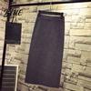 Solid Color Midi Skirt Women Knitting High Waist Back Slit Design Soft Breathable Thickened Warm Hip Wrapped