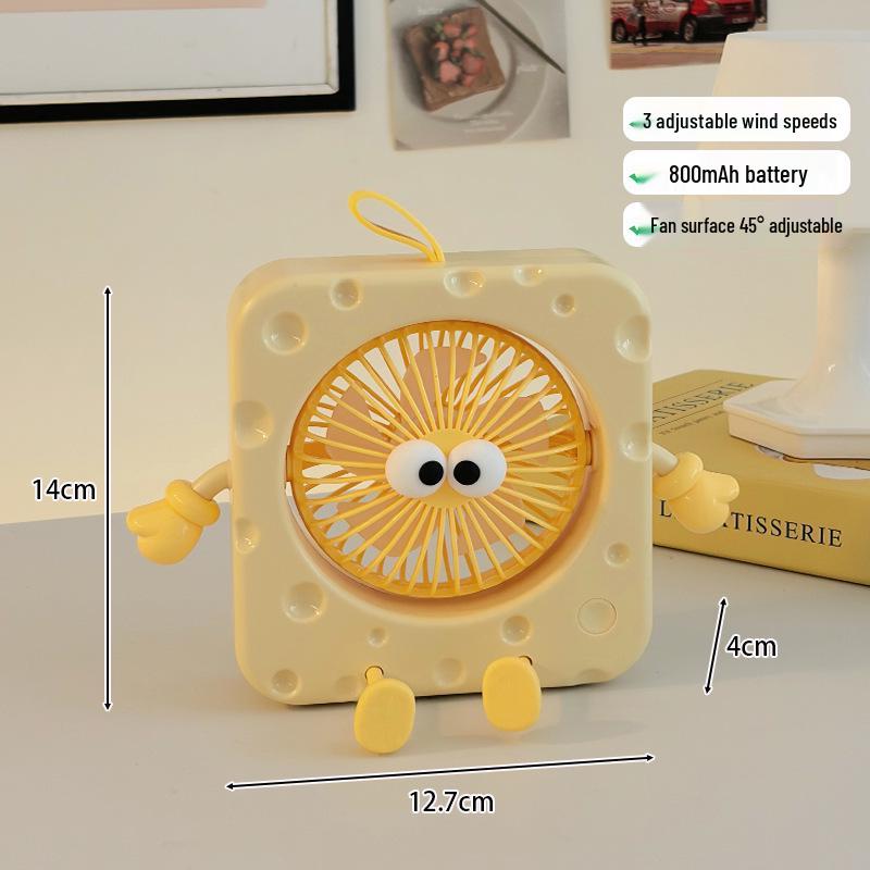 Cute Cheese Mini Electric Desktop Fan: Summer Office & Dorm Stand Charger