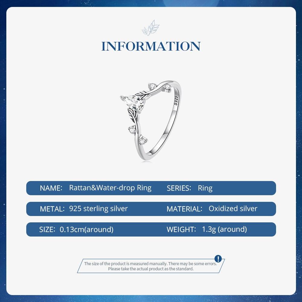 Buy Bamoer 925 Sterling Silver Rattan & Water-drop Shaped Zircon Ring ...