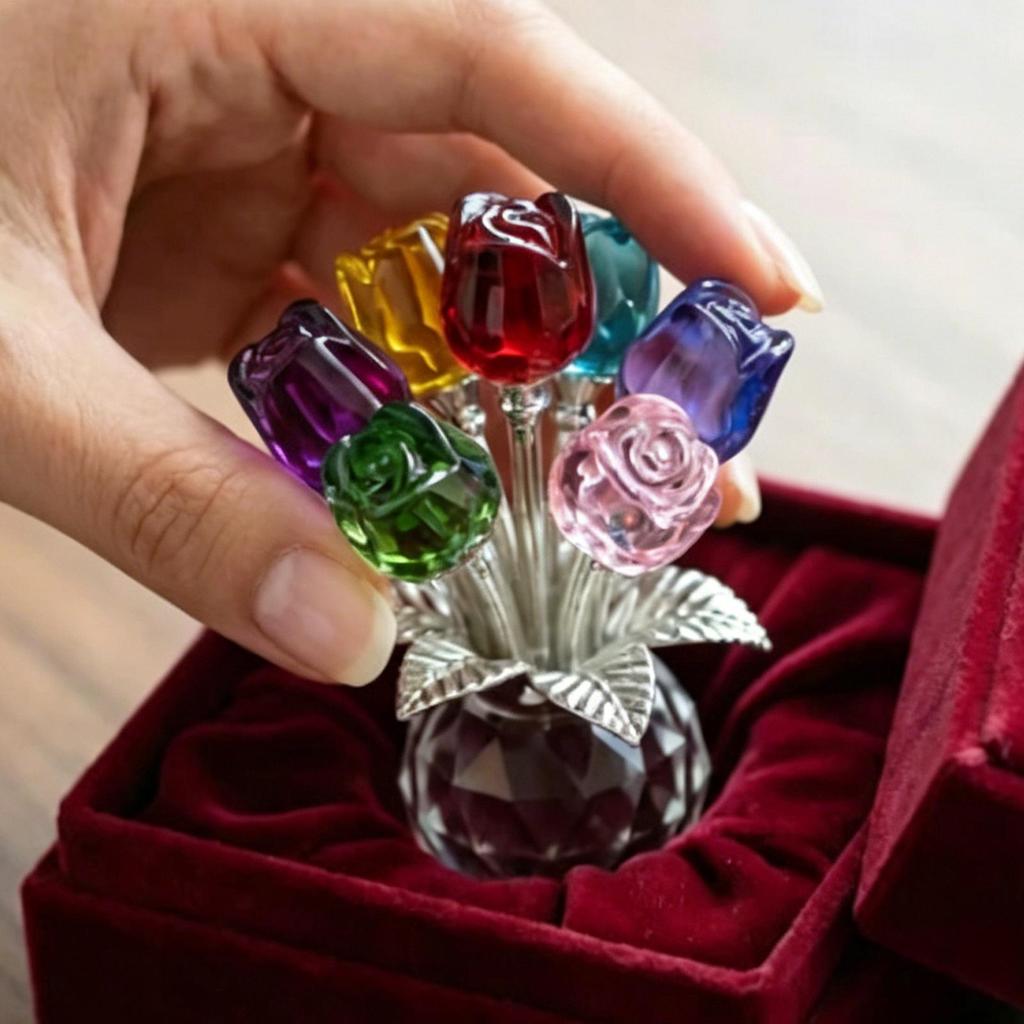 Crystal Rose Handmade Colorful Floral Figurine Crystal Flowers In Vase For Women Mom Wife Wedding Valentine's Day Party Sister