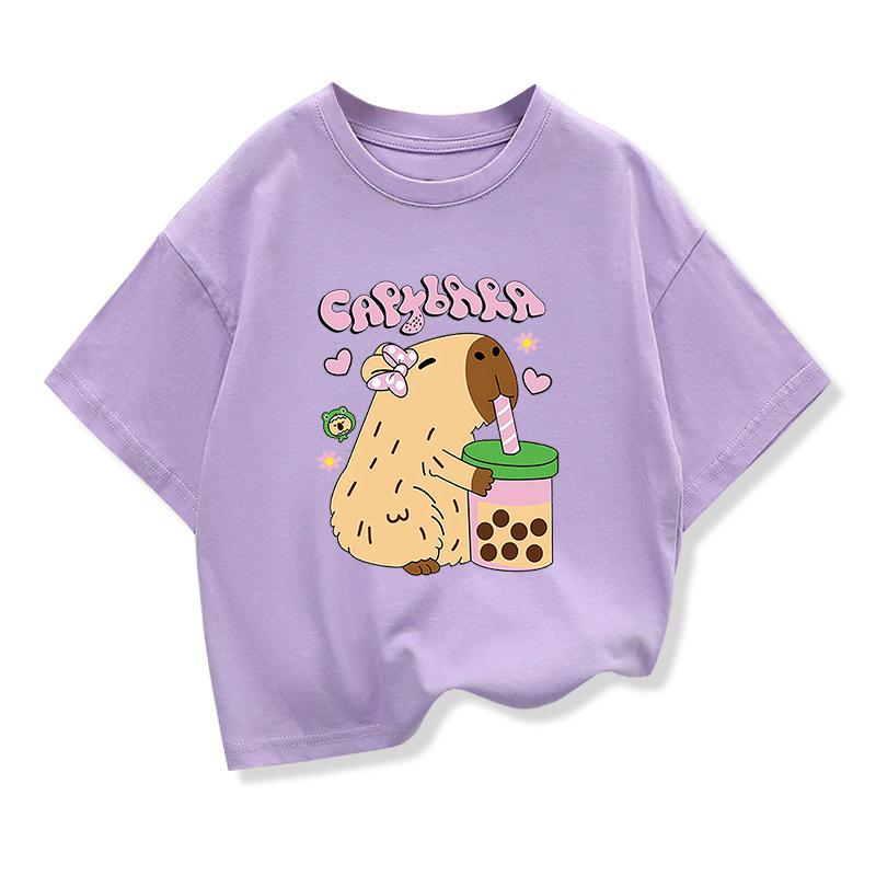 Summer Kids Tshirts Capybara Printed Cartoon T Shirt for Girls Animal Printing Boy T Shirt Tops Tees Children Clothes