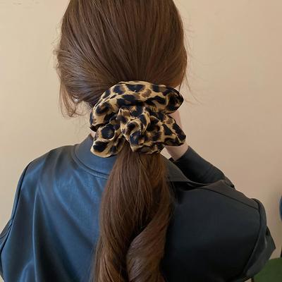 Retro Koreanische Leopard Elastische Haarbänder Schlichte Vintage Haargummis Scrunchies Übergroße Kopfbedeckung Mädchen Frauen Haaraccessoires